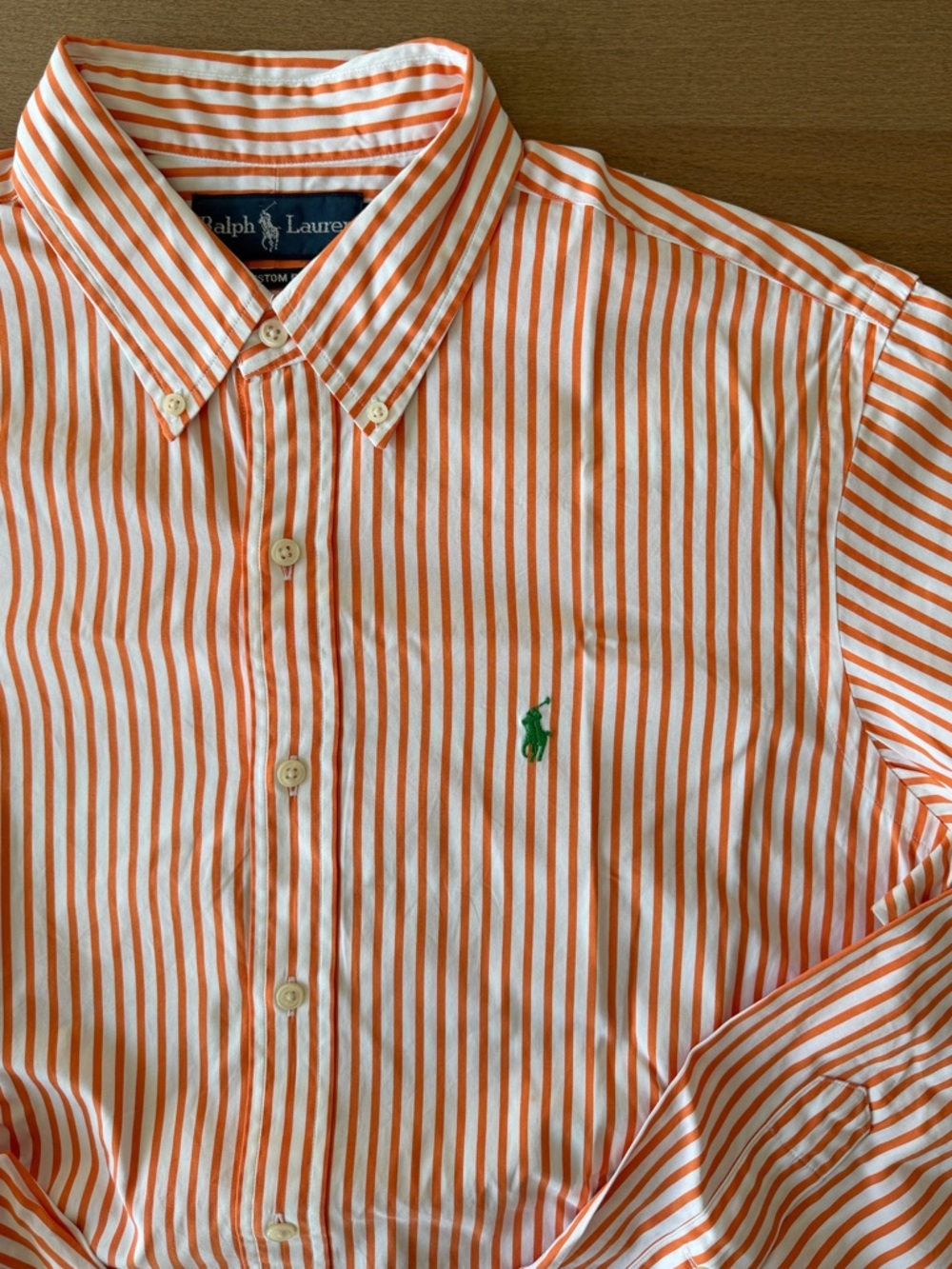 RALPH LAUREN Blue Label Orange & White Striped Button-Down Shirt with Green Pony